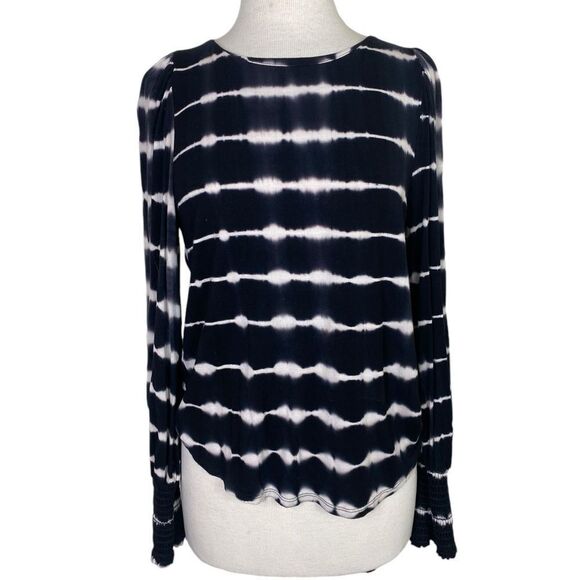 Allison Joy M long sleeve blouse black / white tie dyed striped - Picture 1 of 5
